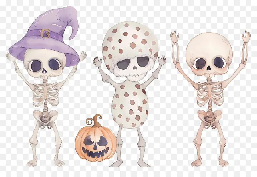 Esqueletos De Halloween，Esqueletos Con Sombreros PNG