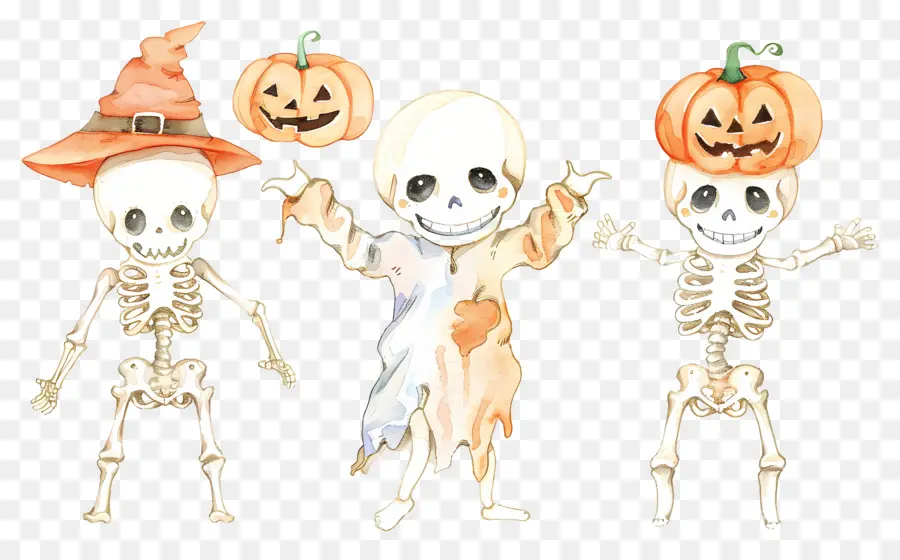 Esqueletos De Halloween，Esqueletos Con Calabazas PNG