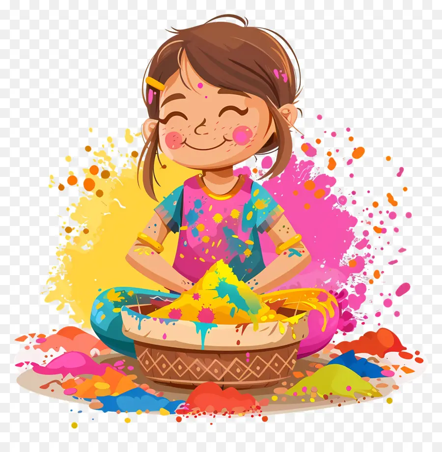 Fondo Holi，Chica De Dibujos Animados Con Polvo PNG