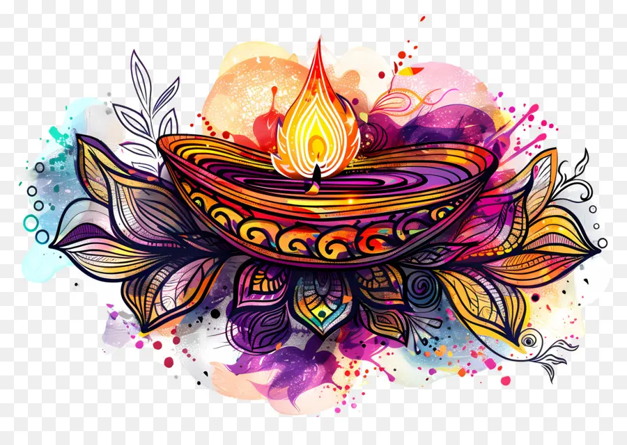 Flor De Diwali，Diya Artística PNG