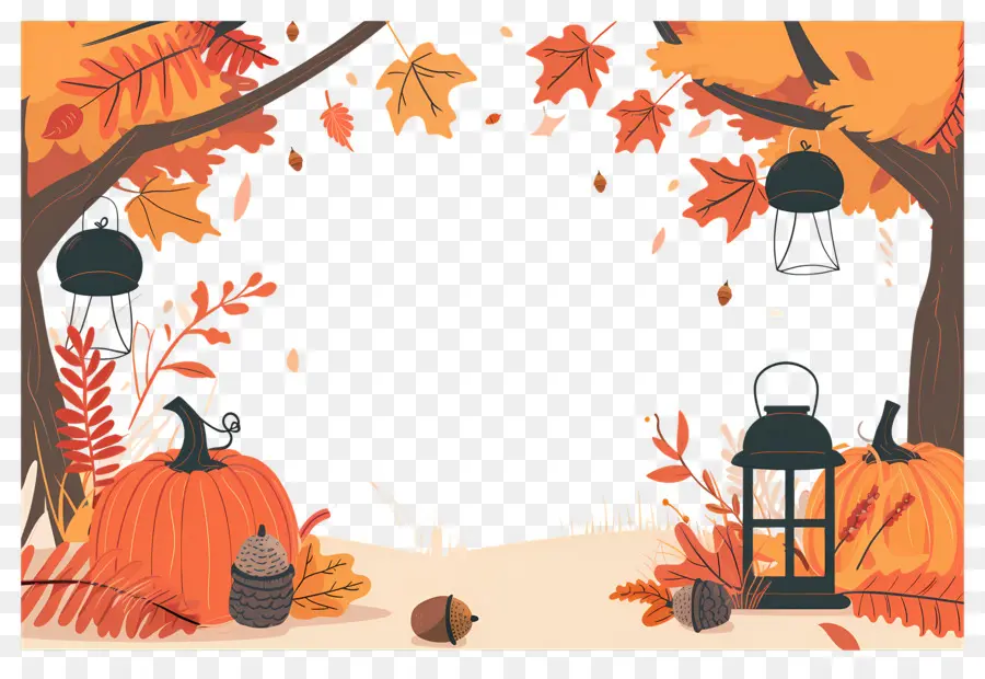 Fondo De Otoño，Calabaza Y Linterna PNG