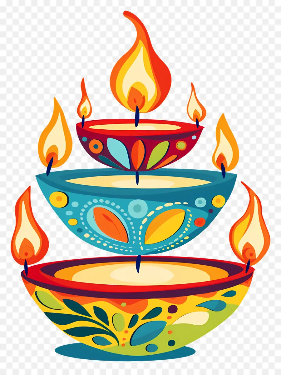 Vela Diwali，Diyas Apiladas PNG