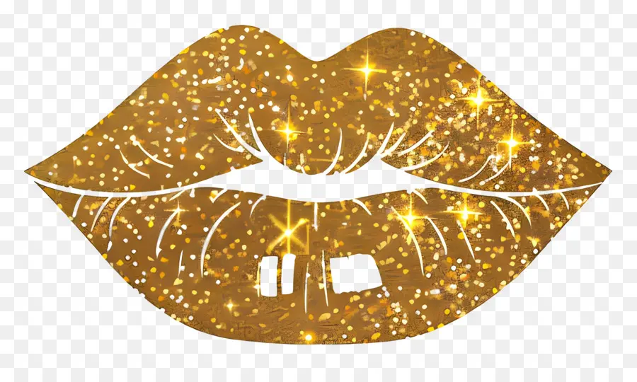 Beso Brillante，Labios Dorados Con Brillo PNG