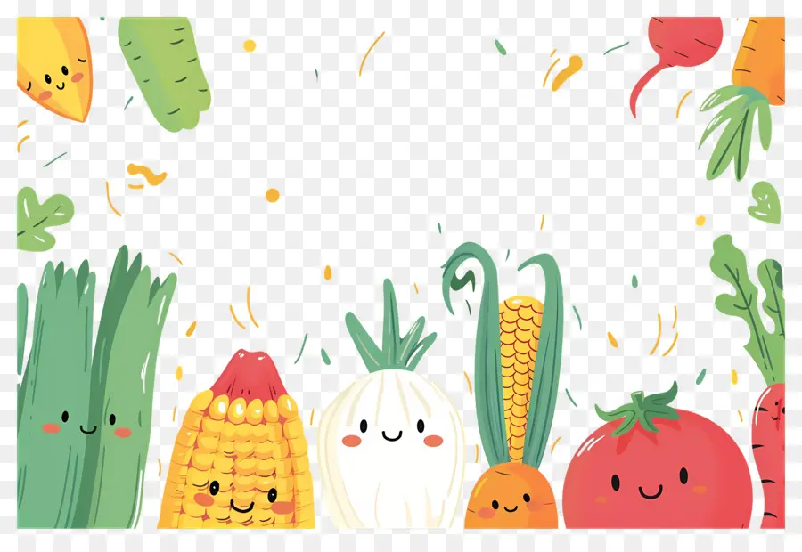 Fondo De Comida，Verduras Sonrientes PNG