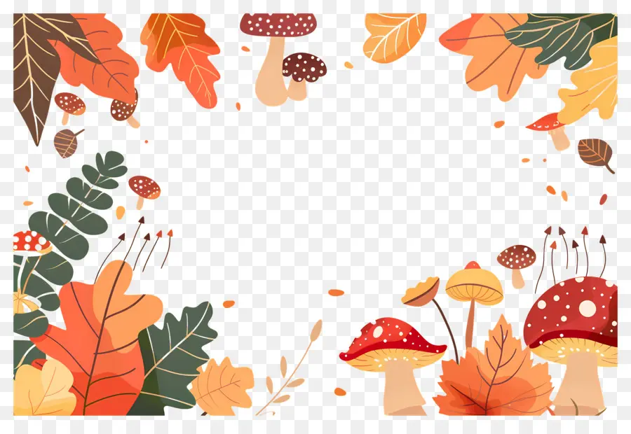 Fondo De Otoño，Setas Y Bellotas PNG