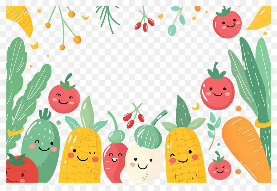 Fondo De Comida，Verduras Sonrientes PNG