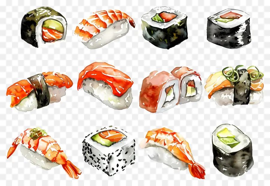 Sushi Acuarela，Sushi PNG