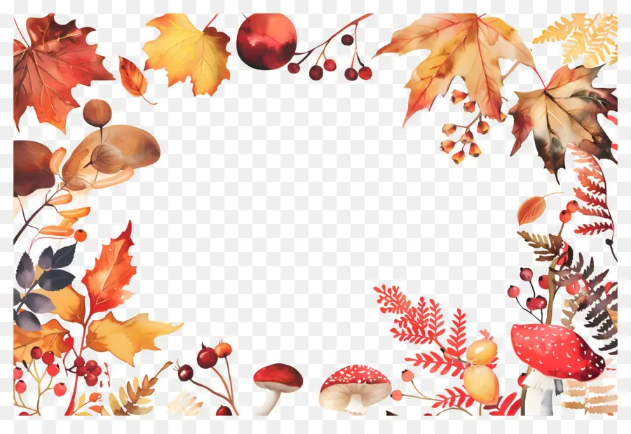 Fondo De Otoño，Setas Y Bellotas PNG