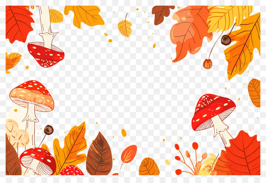 Fondo De Otoño，Setas Y Bellotas PNG