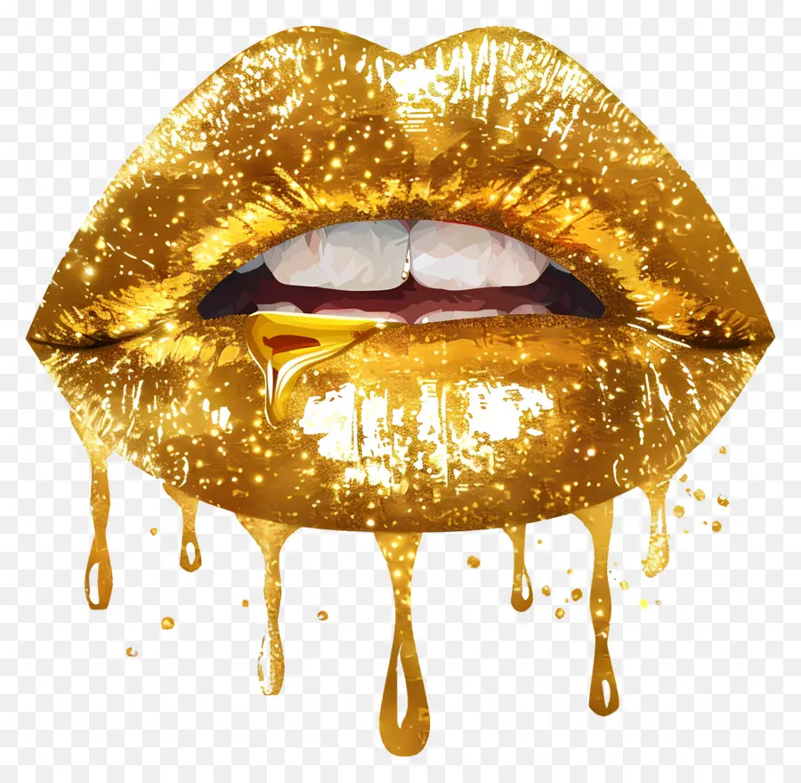 Beso Brillante，Labios Dorados Con Brillo PNG