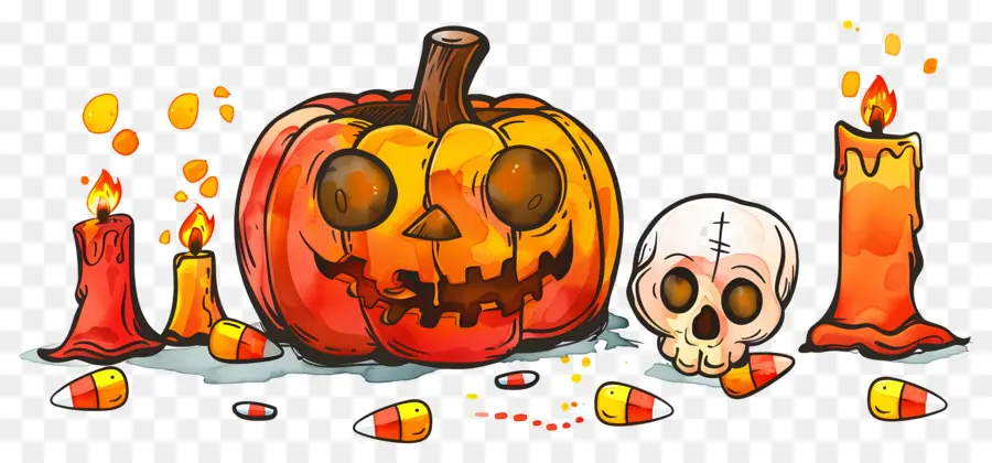 Decoración De Halloween，Calabaza Y Calavera PNG