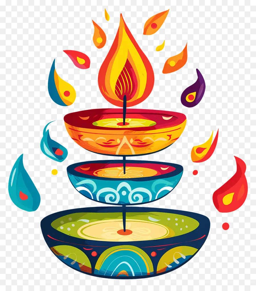 Vela Diwali，Diyas Apiladas PNG