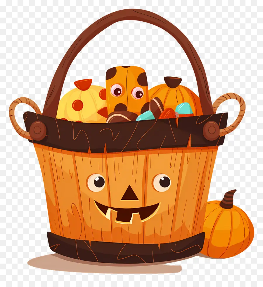 Cesta De Halloween，Cesta De Calabaza De Madera PNG