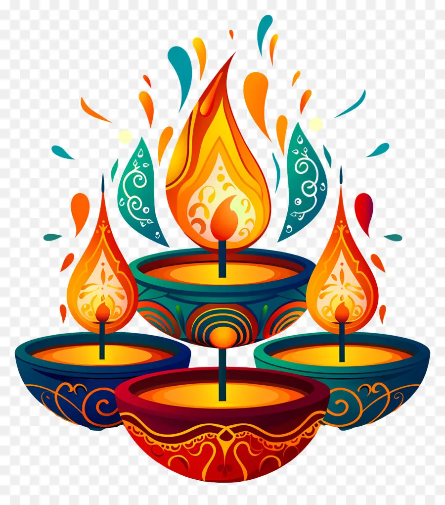 Vela Diwali，Diyas Vibrantes PNG