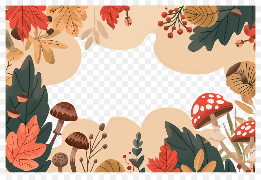 Fondo De Otoño，Setas Y Hojas PNG