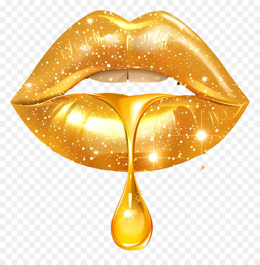 Beso Brillante，Labios Dorados Con Brillo PNG