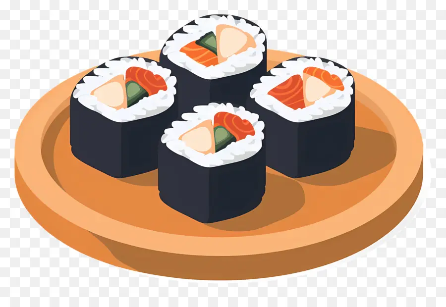 Rollo De Sushi，Rollos De Sushi En Un Plato PNG