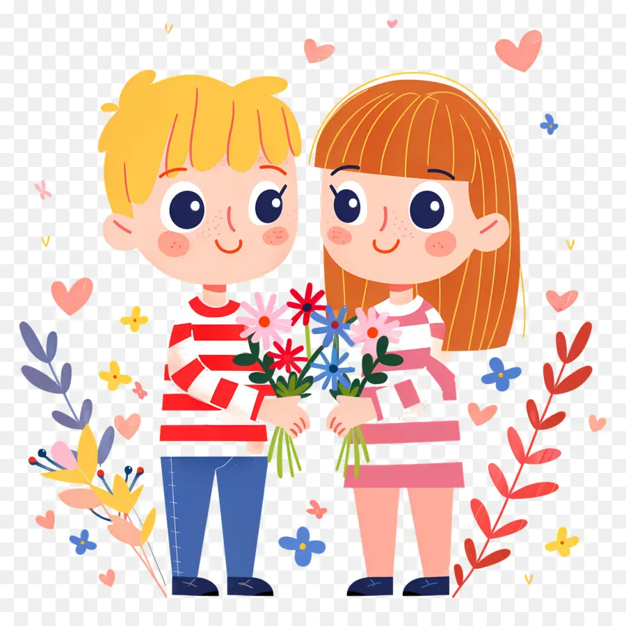 Pareja De Dibujos Animados，Pareja Con Flores PNG