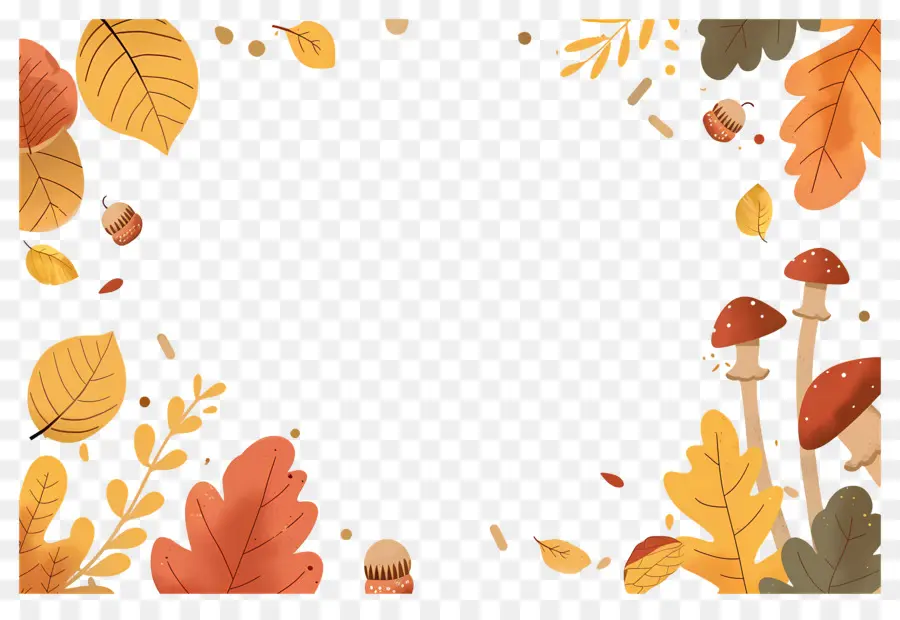 Fondo De Otoño，Setas Y Bellotas PNG