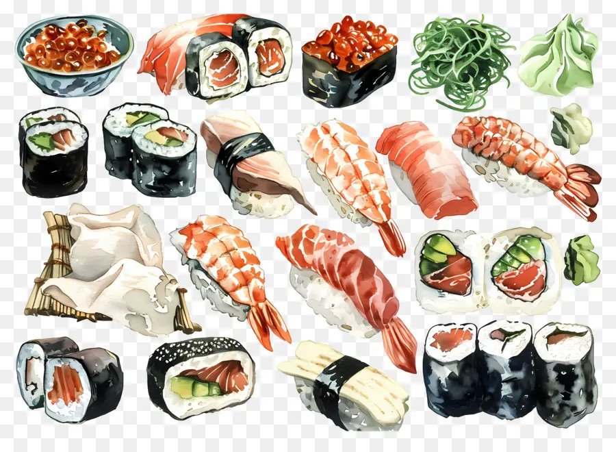 Sushi Acuarela，Sushi PNG