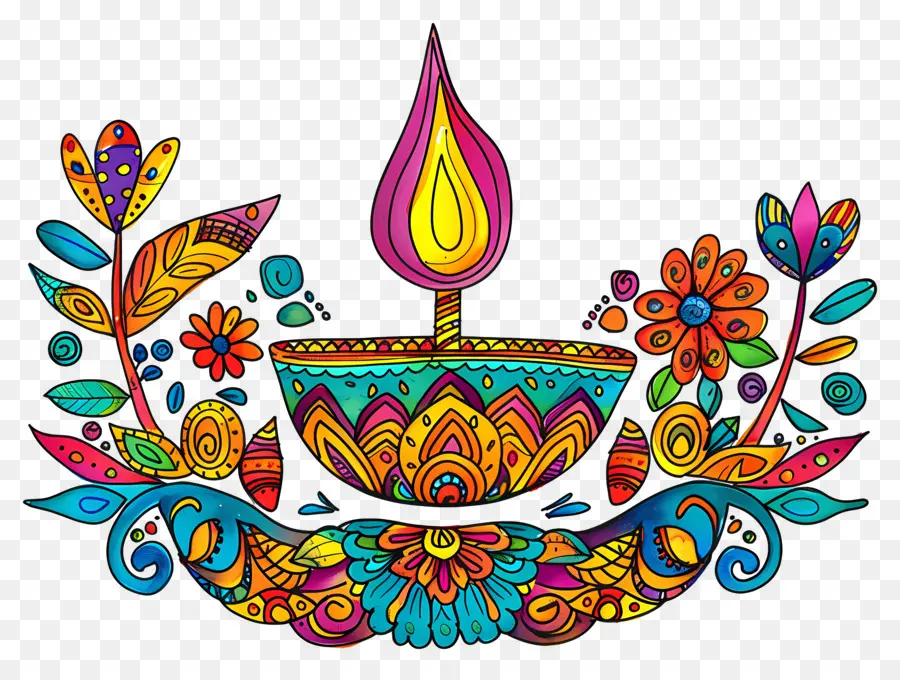 Flor De Diwali，Diya Decorativa PNG