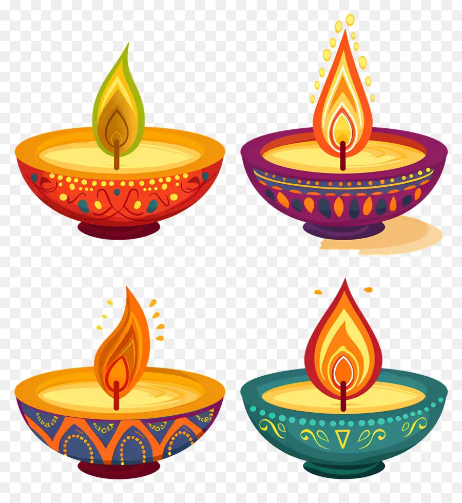 Vela Diwali，Diya Colorida PNG