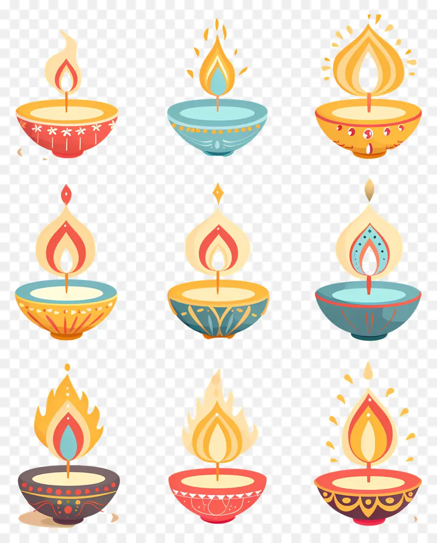 Vela Diwali，Diya Colorida PNG