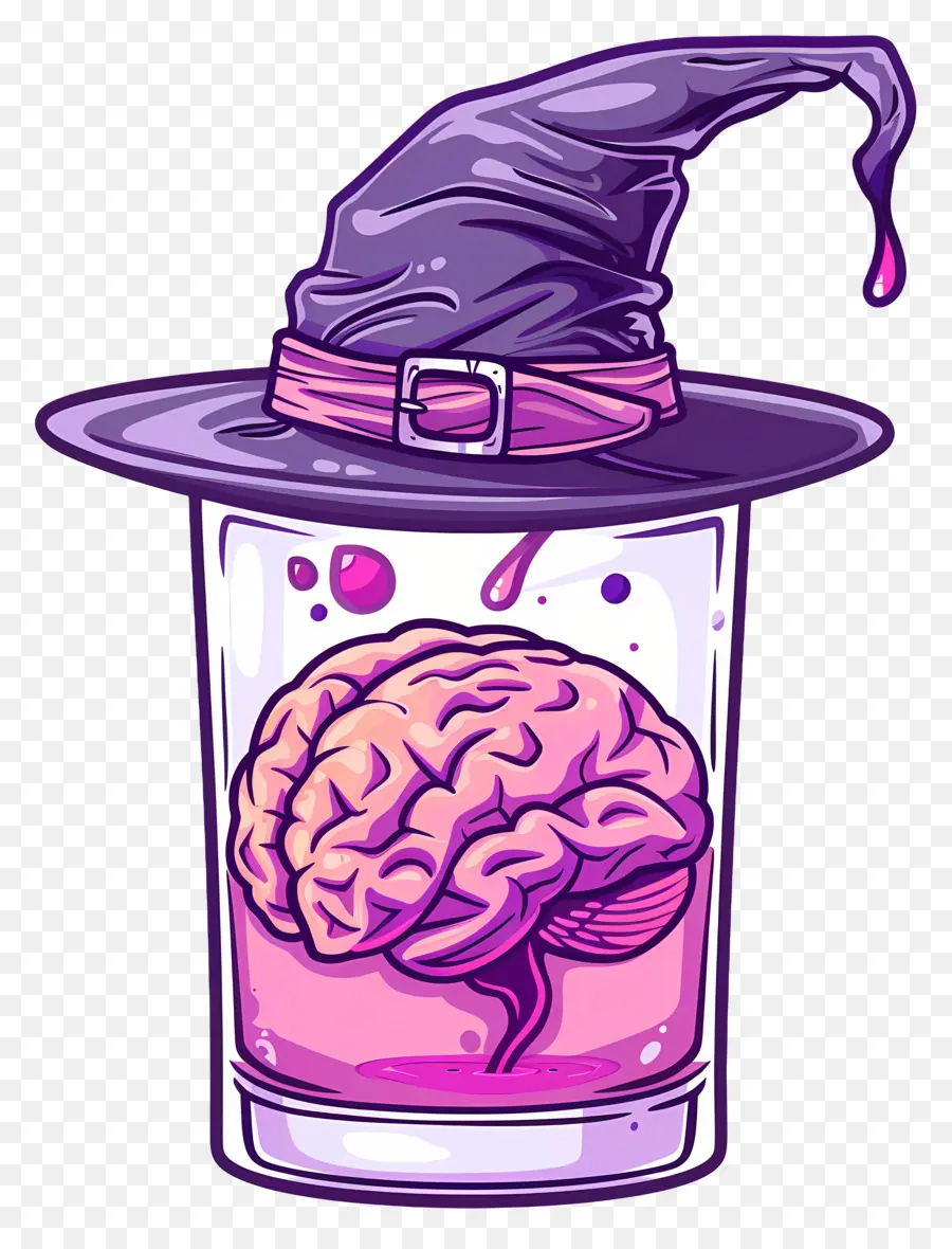 Cóctel De Halloween，Cerebro En Vidrio Con Sombrero De Bruja PNG