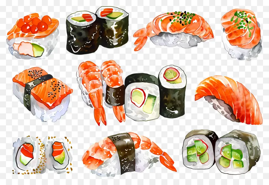 Sushi Acuarela，Sushi PNG