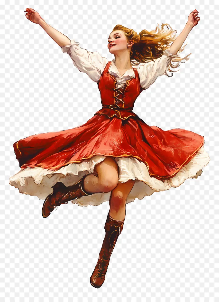 Bailarina Del Oktoberfest，Mujer En Vestido Rojo PNG