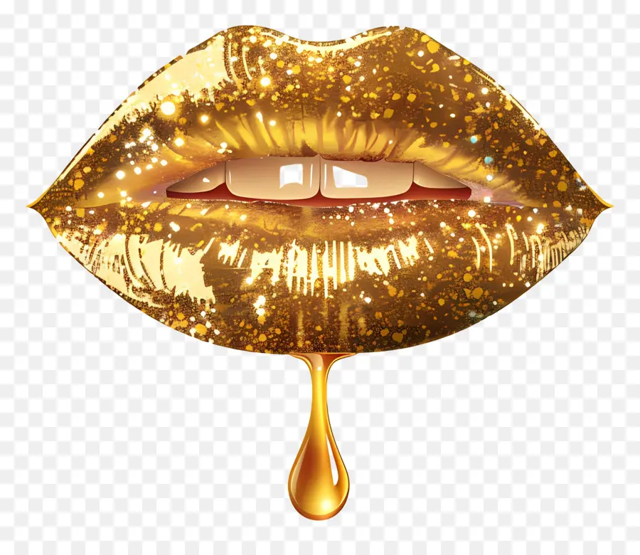 Beso Brillante，Labios Dorados Con Brillo PNG