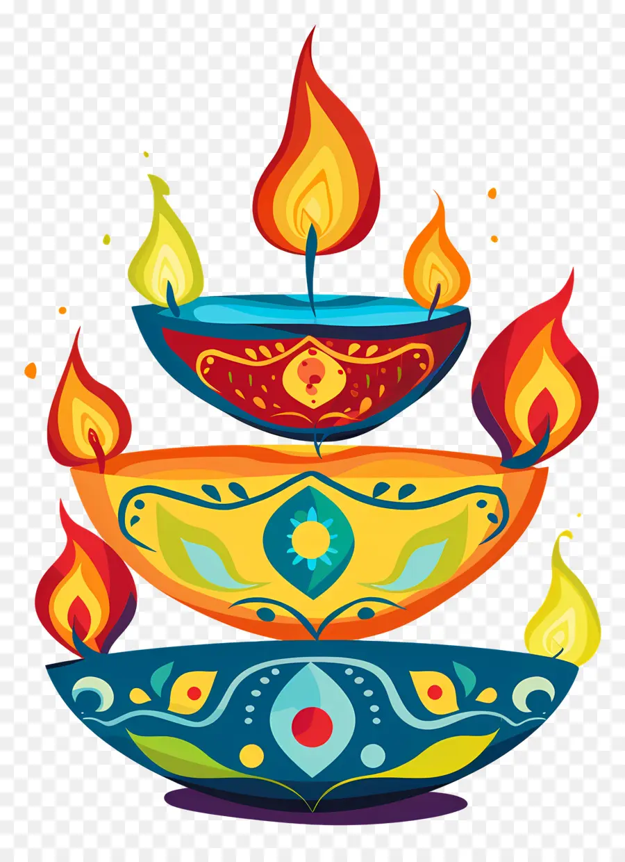 Vela Diwali，Diya Colorida PNG