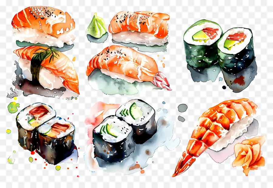 Sushi Acuarela，Sushi PNG