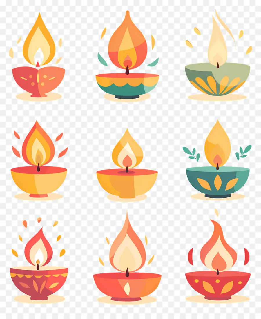 Vela Diwali，Diya Colorida PNG