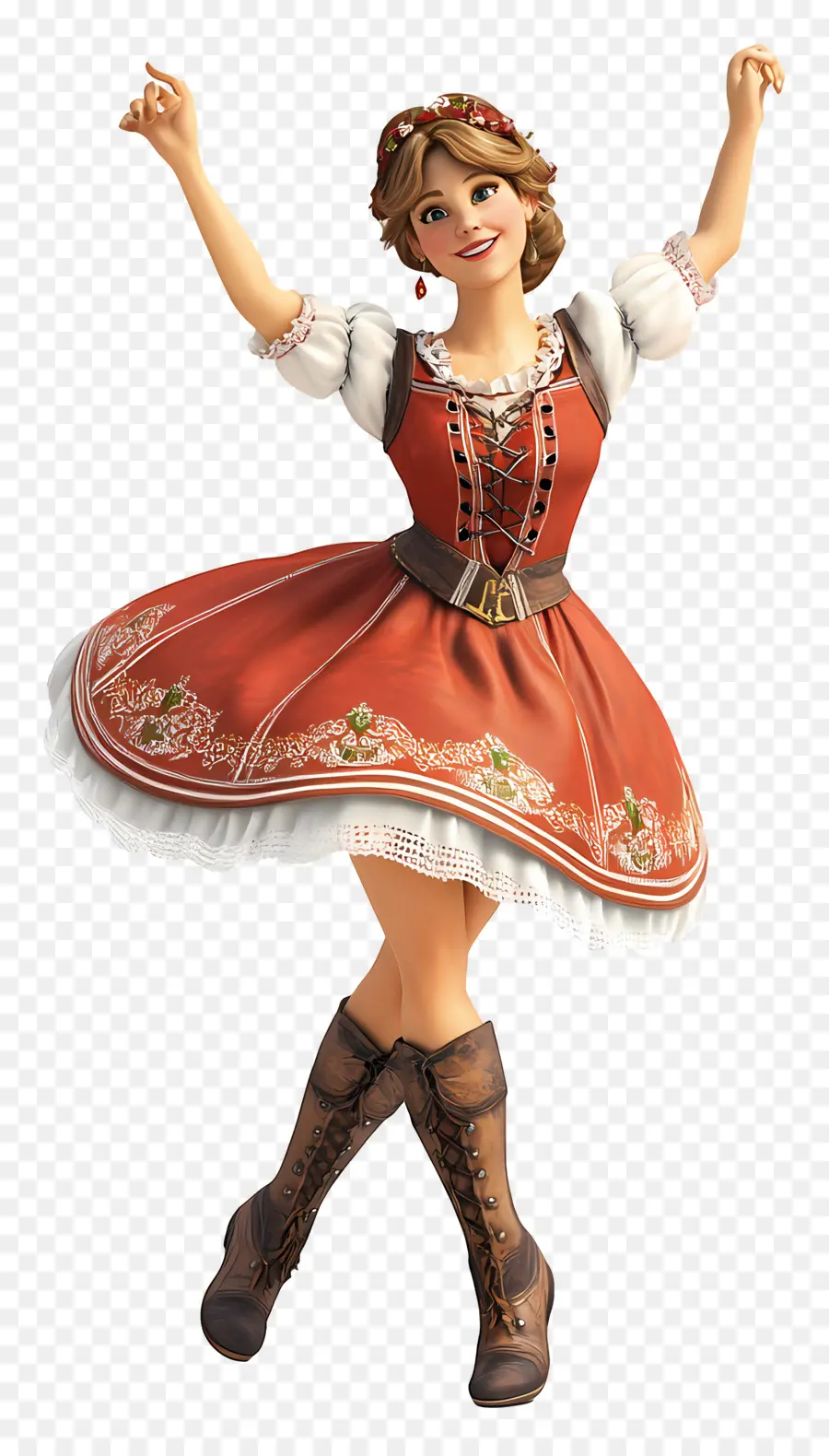 Bailarina Del Oktoberfest，Chica Animada Con Vestido Rojo PNG