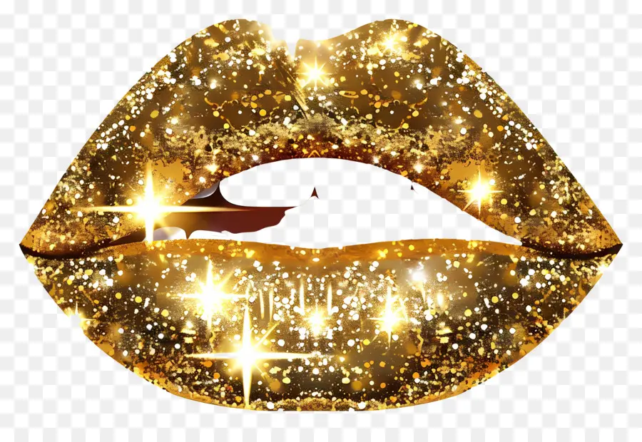 Beso Brillante，Labios Dorados PNG