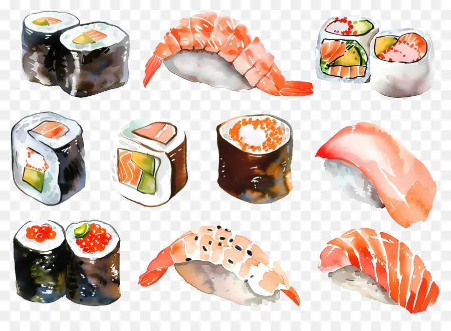 Sushi Acuarela，Sushi PNG