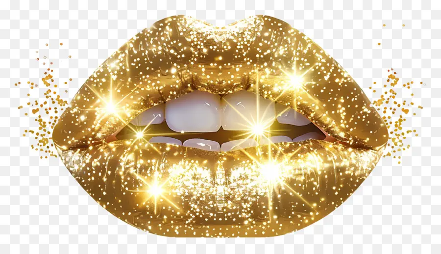 Beso Brillante，Labios Dorados Brillantes PNG