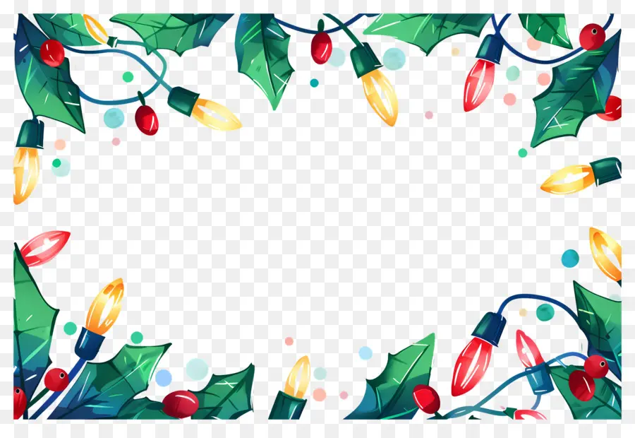 Fondo De Navidad，Marco Navideño Con Luces Brillantes Y Acebo PNG