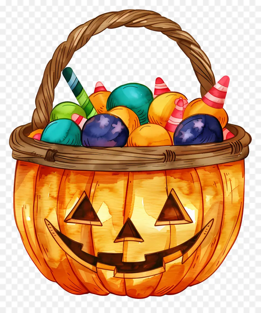 Cesta De Halloween，Calabaza Con Caramelos PNG