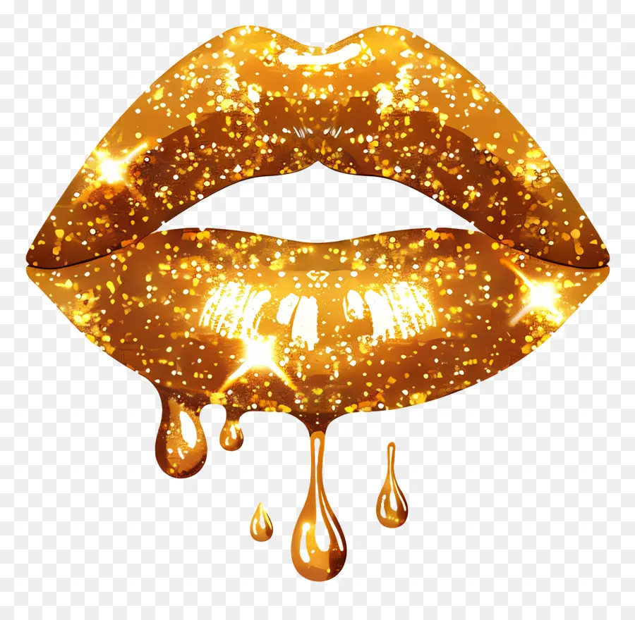 Beso Brillante，Labios Dorados Con Brillo PNG