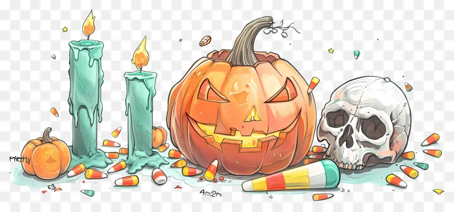 Decoración De Halloween，Calabaza Y Calavera De Halloween PNG