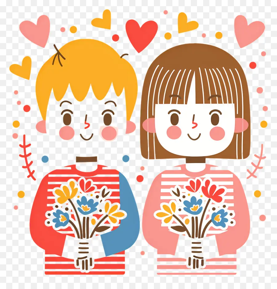 Pareja De Dibujos Animados，Pareja Con Flores PNG