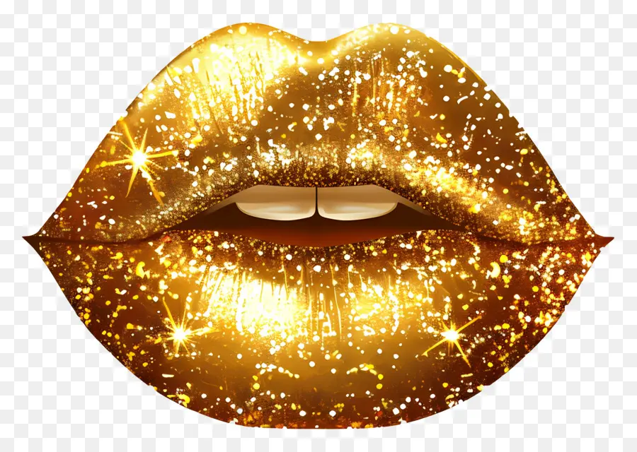 Beso Brillante，Labios Dorados PNG