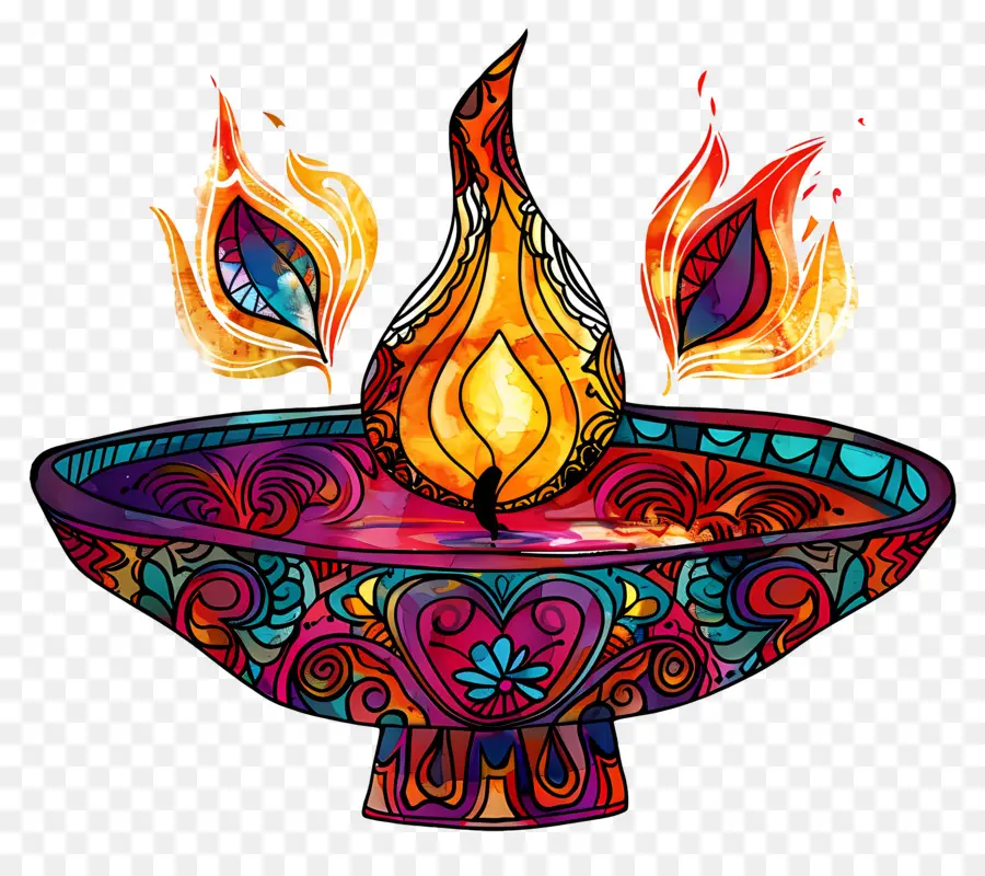 Diwali Diya，Diya Colorida PNG