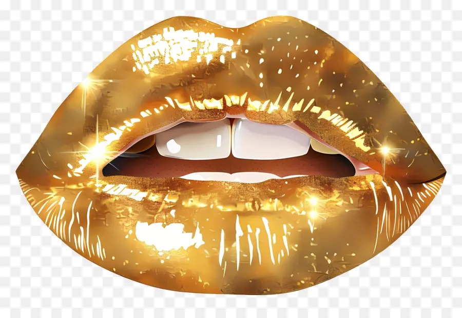 Beso Brillante，Labios Dorados PNG