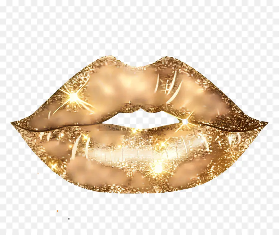 Beso Brillante，Labios Dorados PNG