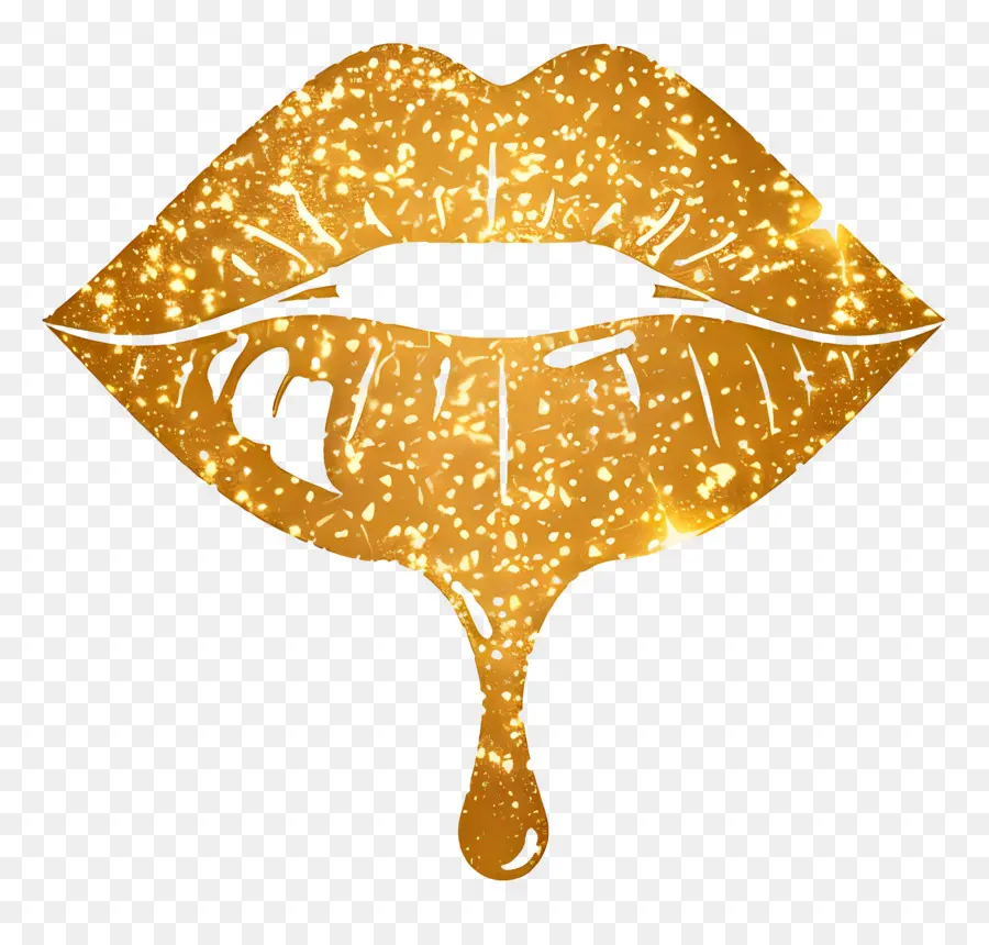 Beso Brillante，Labios Dorados Con Brillo PNG