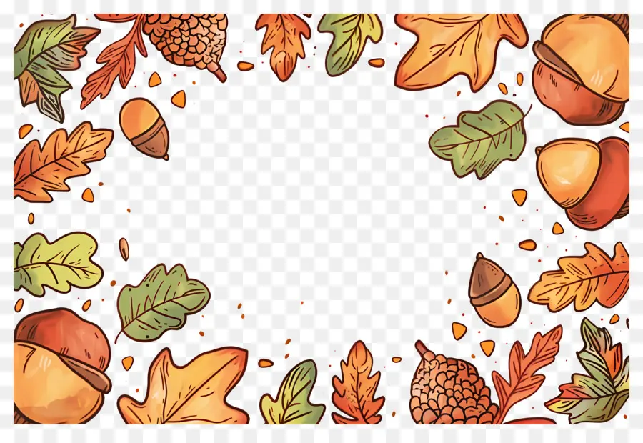 Fondo De Otoño，Hojas De Otoño Y Bellotas PNG