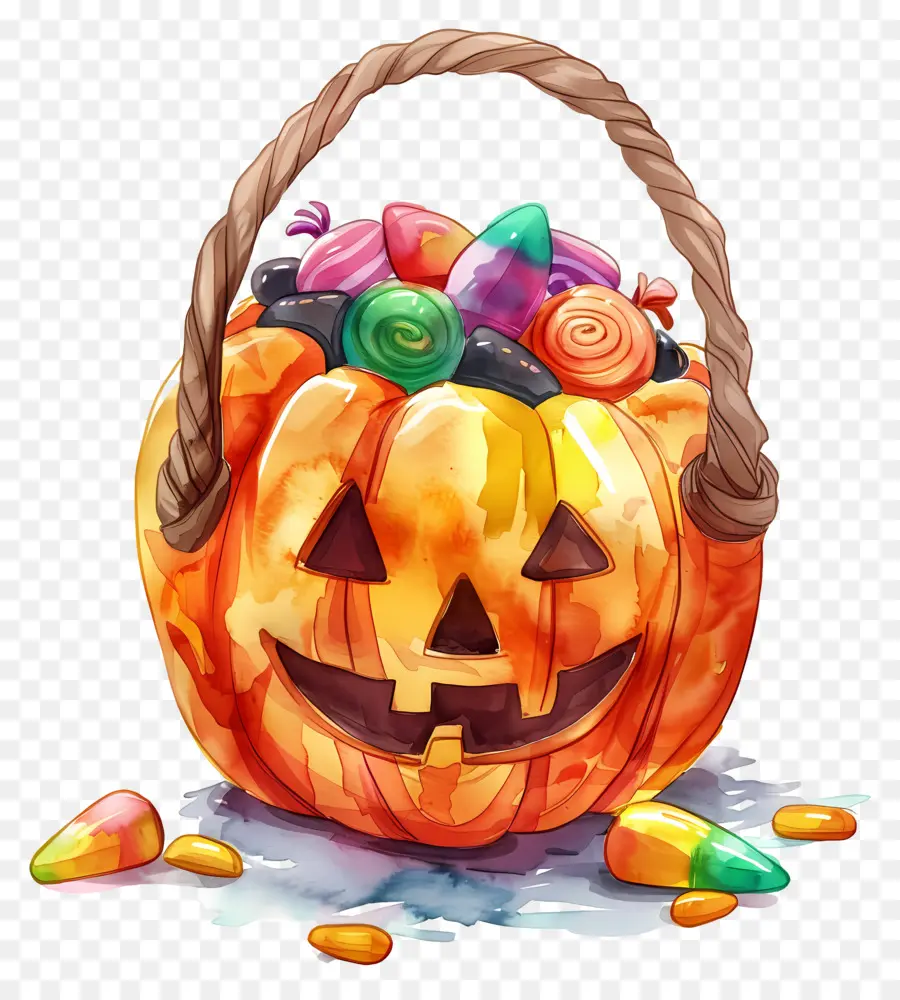 Cesta De Halloween，Calabaza Con Caramelos PNG